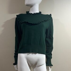 French Connections Size Medium Woman’s Dark Green Ruffled Sweater